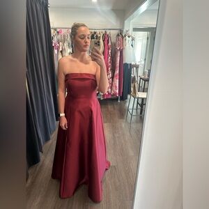 Dessy Strapless Burgundy Dress (bow not attached but can be)